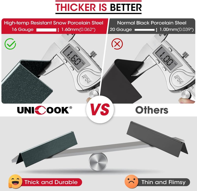 Unicook 7636 قطع غيار قضبان نكهة الشواء 15.3 بوصة بديلة لويبر سبيريت I & II & GS4 300 سلسلة وسبيريت E/S 310 320 330، أطباق حرارة الشواء الخزفية السميكة أغطية الموقد 5 عبوات - Image 3